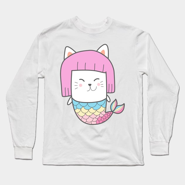 Funy Mermaid Cat Long Sleeve T-Shirt by Lovely Arts